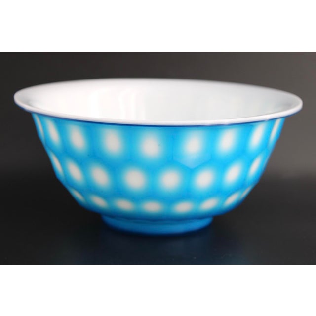 Rare Antique Chinese Peking Glass Bowl Aqua Blue Honeycomb Hexagon, Qing Dynasty For Sale In Dallas - Image 6 of 8