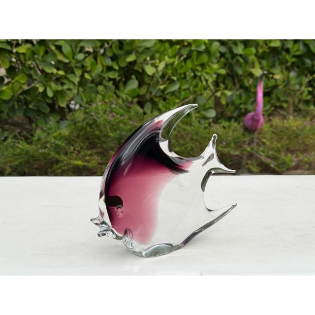 Late 20th Century Vintage Signed Daniels Art Glass Angelfish Sculpture, Purple & Clear For Sale - Image 5 of 10