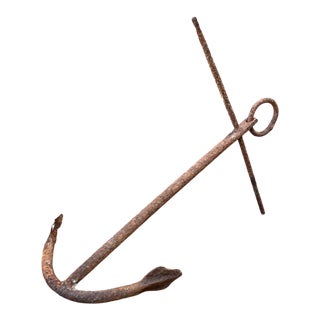 Vintage Weathered Iron Nautical Anchor For Sale