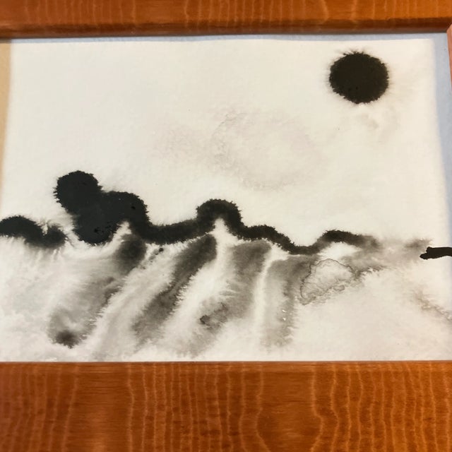 Original 5 x 7 abstract ink painting on paper unsigned Overall size with frame is 8 x 10