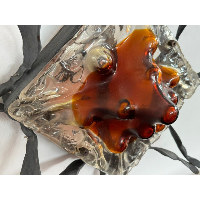 Vintage Wall Lamp with Iron Base and Glass Lampshade in the style of Mazzega, 1970s For Sale - Image 10 of 12