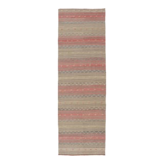 Vintage Turkish Kilim With Stripes in Blue, Tan, Brown, Cream and Orange For Sale