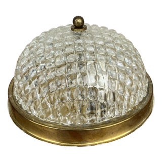 Vintage French Brass Ceiling Lamp in Glass For Sale