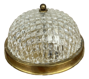 Vintage French Brass Ceiling Lamp in Glass