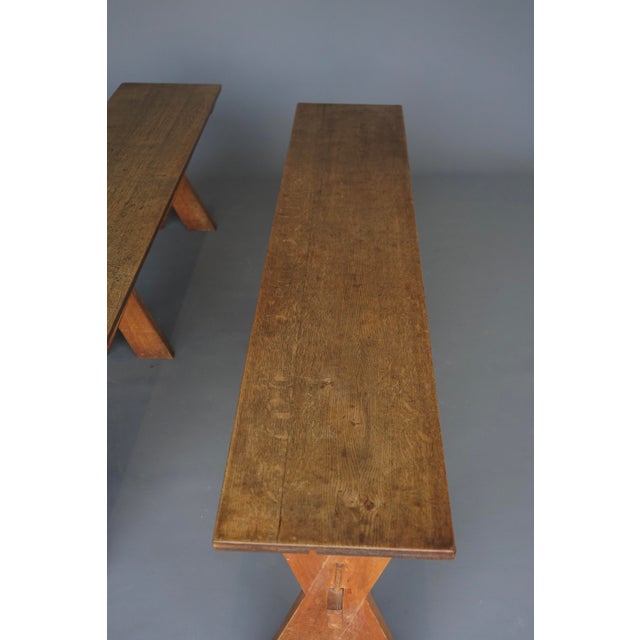 Rustic Farmhouse Benches in Cherry and Oak, 1940s, Set of 2 For Sale - Image 6 of 13