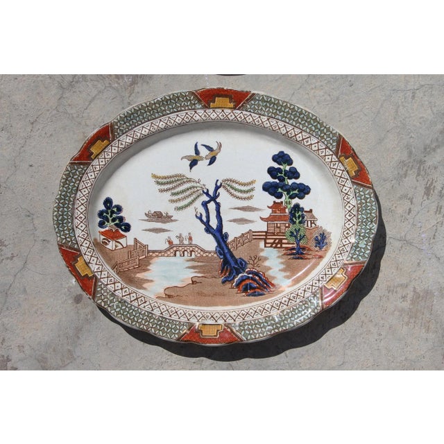 Rare Set of Three Platters Ac Harley Jones Stoke on Trent Ye Olde Chinese Willow For Sale - Image 4 of 13