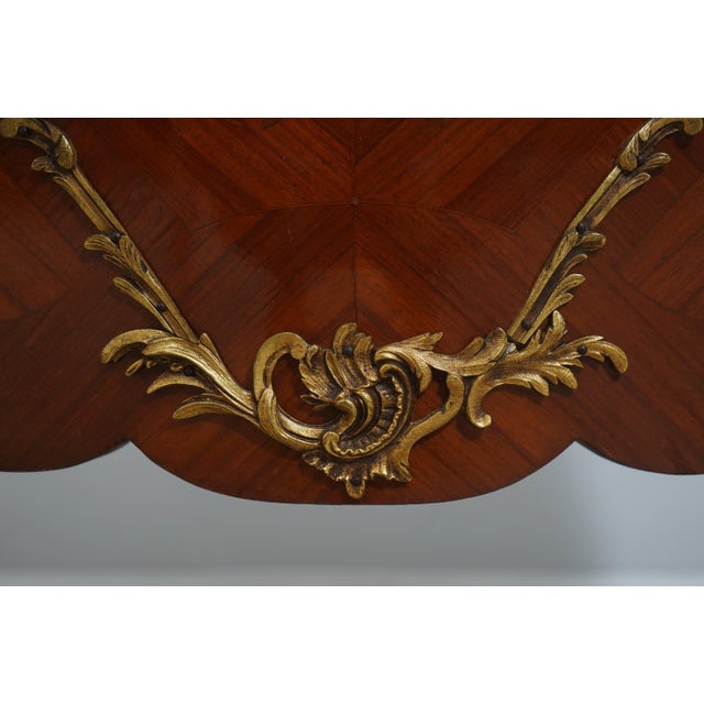 Vintage Louis XV Style Marquetry Bombe Marble Top Commode For Sale - Image 15 of 18