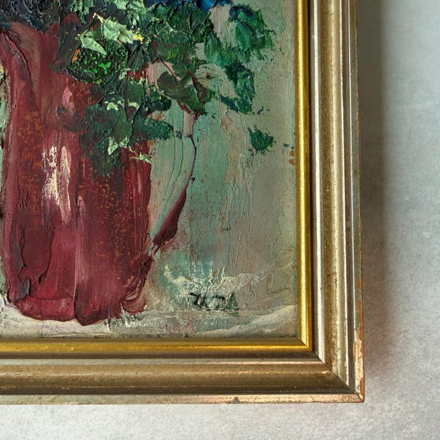Mid 20th Century Mid-20th-Century Oil Painting Impressionist Floral Bouquet Framed Signed Zaza Meuli For Sale - Image 5 of 12