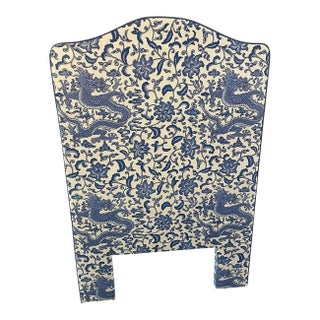 Blue & White Custom Chinoiserie Upholstered Twin Headboard For Sale