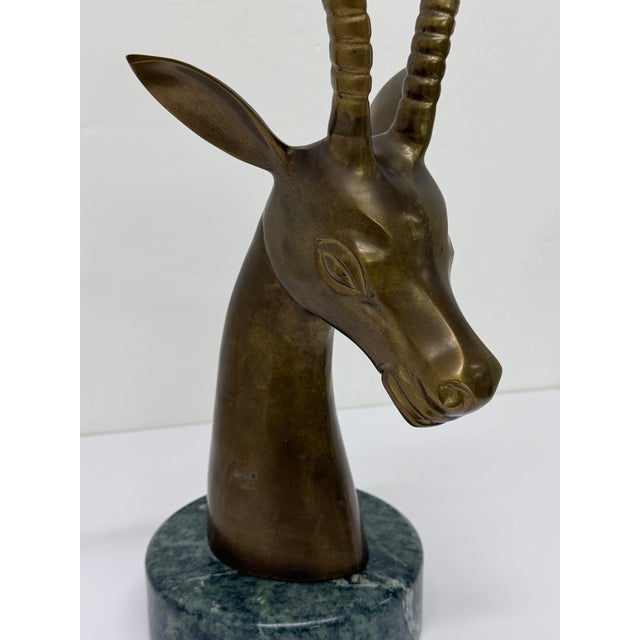 Brass Gazelle Sculpture on Variegated Green Marble Base, 1970s For Sale - Image 14 of 18