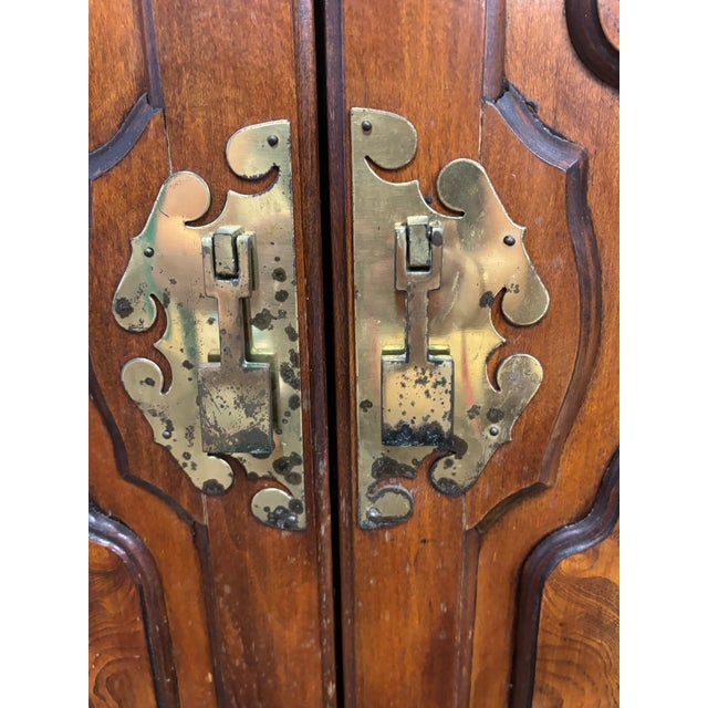 Vintage Chinese Campaign Style Walnut Server Cabinet For Sale In Greensboro - Image 6 of 12