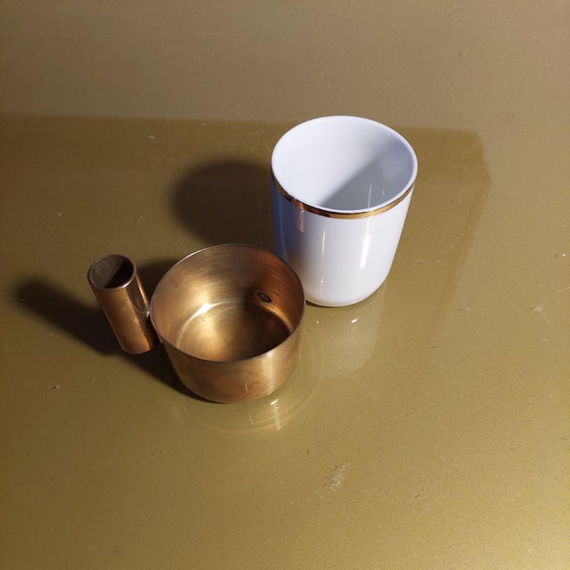 Mid-Century Modern Mid-Century Modern Italian Porcelain and Brass Coffee Cups, 1960s, Set of 6 For Sale - Image 3 of 7