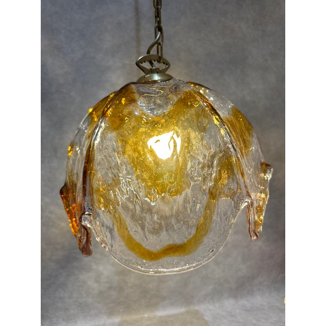 Amber and Clear Murano Style Glass Pendant Lamp, 1970s For Sale - Image 9 of 14