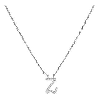 10K White Gold Diamond Accent "Z" Initial Script Style Pendant Necklace For Sale