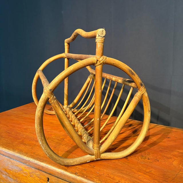 Early 21st Century Antique Bent Rattan Cane Magazine Rack For Sale - Image 5 of 7