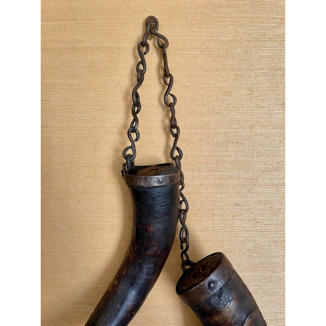 Brown Primitive Antique Americana Wagon Wheel Grease Horns For Sale - Image 8 of 9