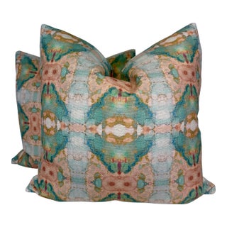 D Kap Home "Ashanti" in Coral, Salmon, Turquoise and Teal 22" Pillows-a Pair For Sale
