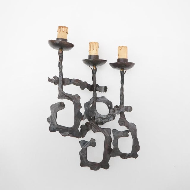 Brutalist Wrought Iron Wall Lamps, 1960s, Set of 2 For Sale - Image 9 of 15