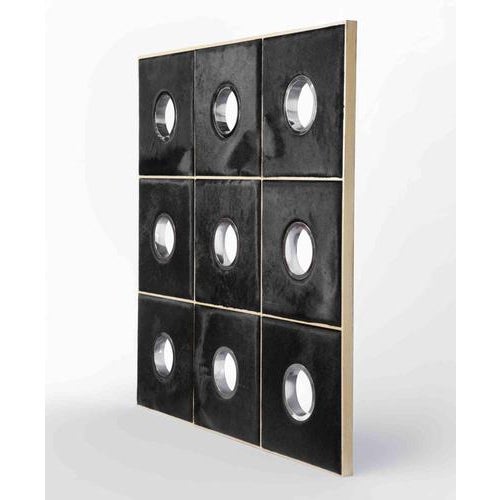 Monumental decorative wall panel composed of nine square modules arranged in a precise 3 x 3 grid, each inset with a...