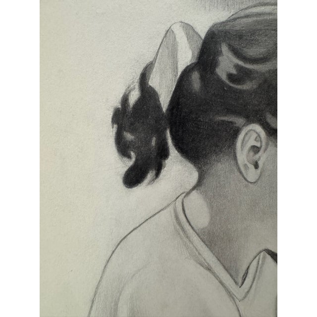 American 1940s Original Signed Graphite Illustration of Praying Young Girl, 11.5 × 8.75 In. For Sale - Image 3 of 6