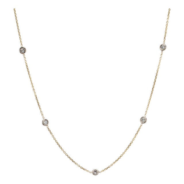 Ladies 14k Yellow Gold 0.45ctw Round Diamond by the Yard Station Chain Necklace For Sale