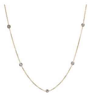 Ladies 14k Yellow Gold 0.45ctw Round Diamond by the Yard Station Chain Necklace