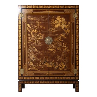 Vintage Drexel Heritage Chinoiserie Lacquered Bar Cabinet For Sale