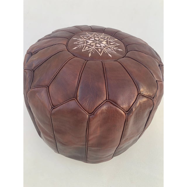 Moroccan Brown Coffee Moroccan Leather Pouf Cover For Sale - Image 3 of 10