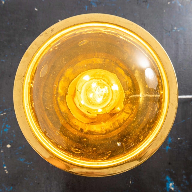 Goldenrod Brass and Amber Glass Table Lamp, 1960s For Sale - Image 8 of 9