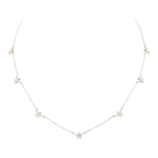 14k Solid White Gold Star Diamond Chain Necklace For Sale