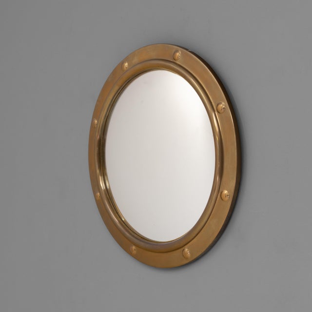 Metal Porthole Mirror in Brass Frame, 1930 For Sale - Image 7 of 7