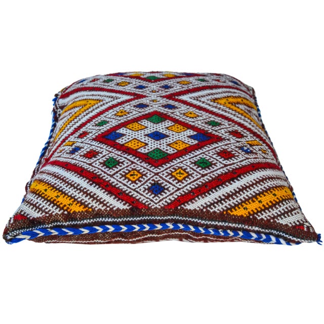 Mid 20th Century Mid 20th Century Moroccan Berber Pillow with Colorful Diamonds For Sale - Image 5 of 11