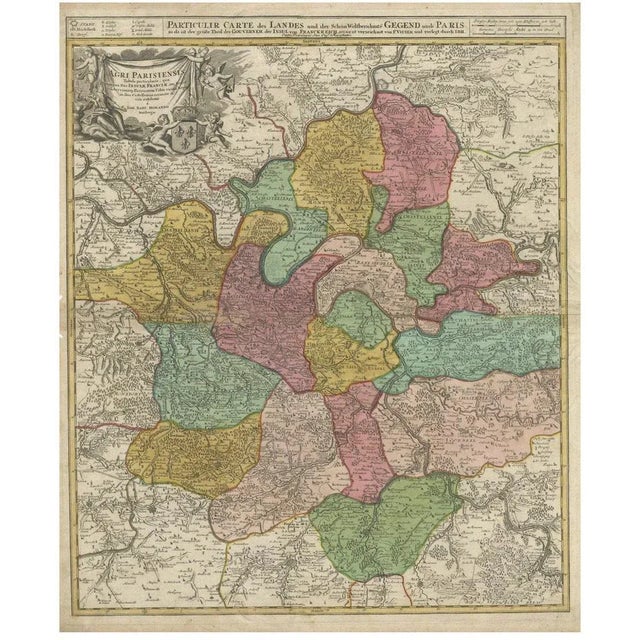 Antique Map of Paris and Its Surrounding Regions by Johann Homann, 1800s For Sale - Image 9 of 9