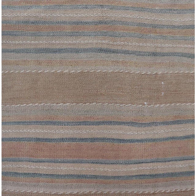 Beige Vintage Turkish Kilim Runner Neutral Striped Beige Brown Wool Flatweave For Sale - Image 8 of 11