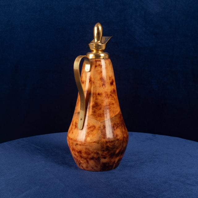 Tobacco-Coloured Parchment and Brass Thermos by Macabo of Cusano Milanino, Italy 1950 For Sale - Image 13 of 17