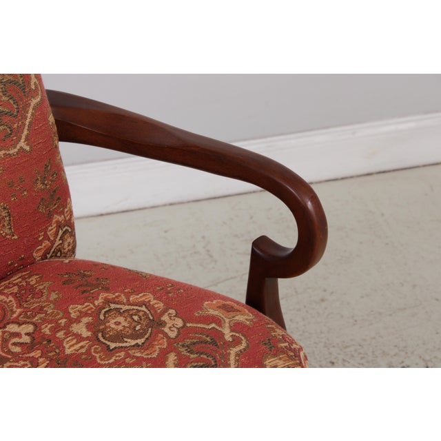 Wood Pair of Henredon Mahogany Tapestry Upholstered Open Armchairs For Sale - Image 7 of 17