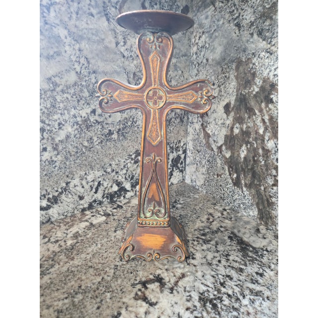 Cross Candle Holder Metal, Good Condition!