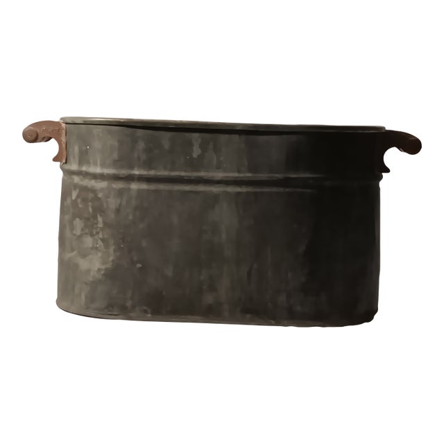 Large Vintage Copper Container Wood Holder With Wood Handles Imprinted With "Rome" For Sale