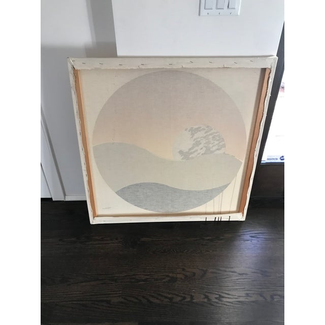 1970s Mid 20th Century Abstract Landscape with Moon Fabric Painting by Tamarack For Sale - Image 5 of 7