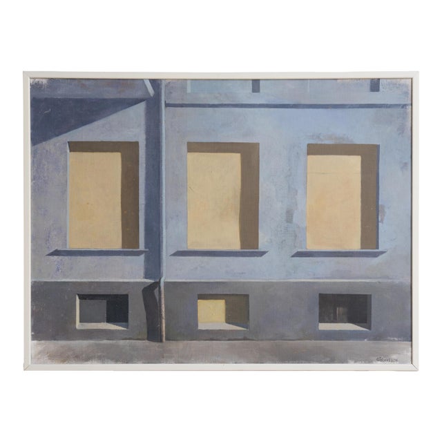 Large Vintage Swedish Cityscape, Original Oil on Canvas Landscape Painting, C.1970s For Sale