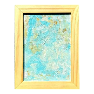 Vintage Boho Minuarture Abstract Painting in Wooden Frame For Sale