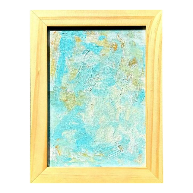 Vintage Boho Minuarture Abstract Painting in Wooden Frame For Sale
