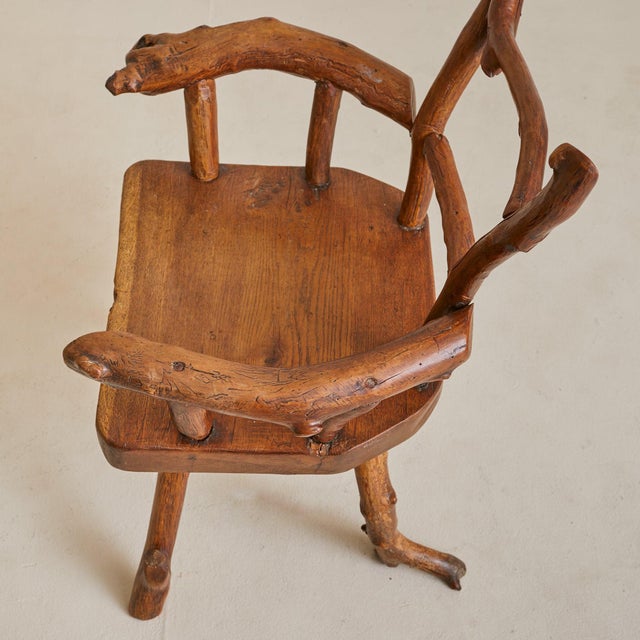 Contemporary French Folk Art Hand-Carved Wood Armchair, 1960s For Sale - Image 3 of 11