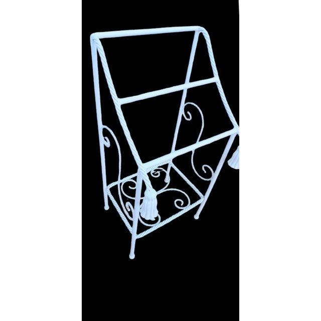Hollywood Regency Vintage Hollywood Regency White Lacquered Tassel Rope Bath Towel Rack Stand For Sale - Image 3 of 6