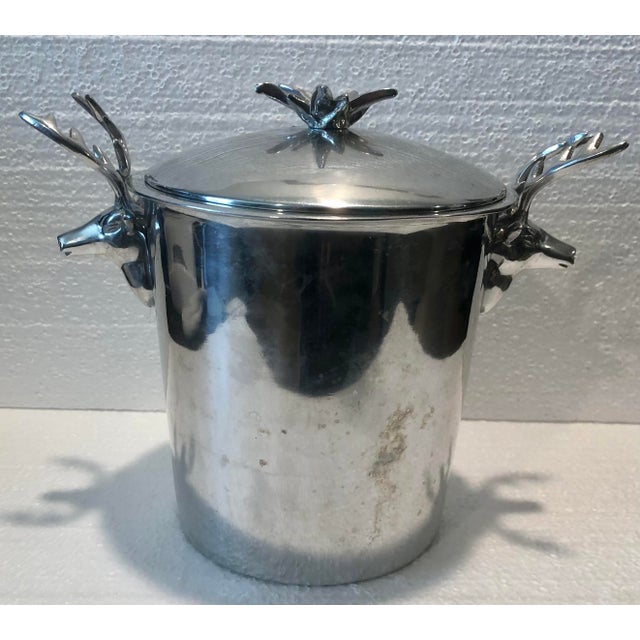 1980s Vintage Silver Mariposa Stag Handles Ice Bucket With Drain Disc For Sale - Image 5 of 8