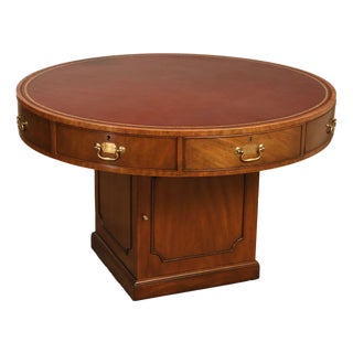 Kittinger Leather Top Round Rent Table With Drawers T295 For Sale