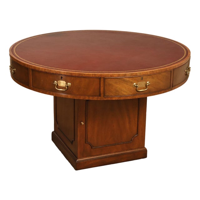 Kittinger Leather Top Round Rent Table With Drawers T295 For Sale