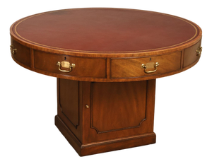 Kittinger Leather Top Round Rent Table With Drawers T295
