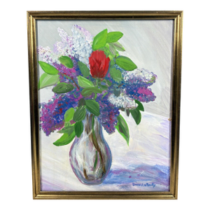 1990s Signed Steve LeBailly Original Textured Oil on Board – "Floral Still Life"