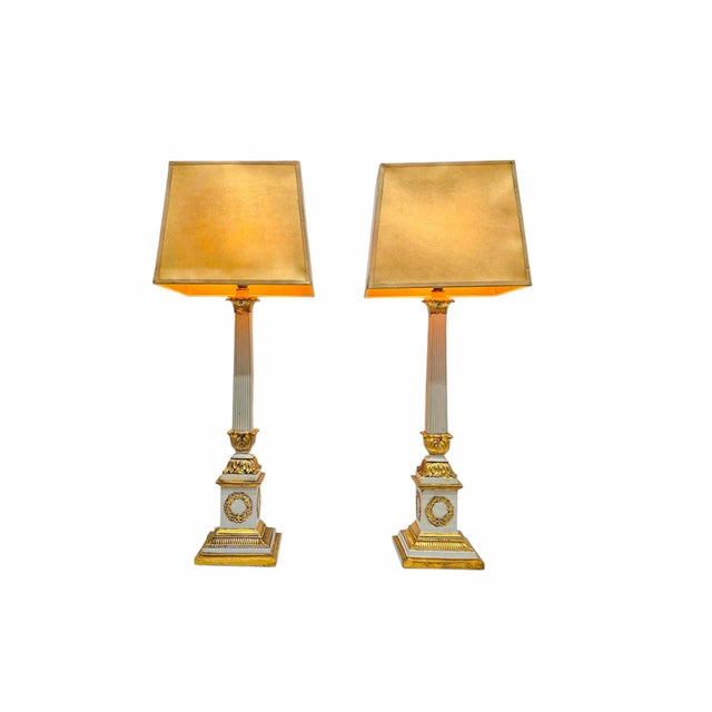 Neoclassical Fluted Column Table Lamps with Laurel Wreath, 1970s, Set of 2 For Sale - Image 12 of 13